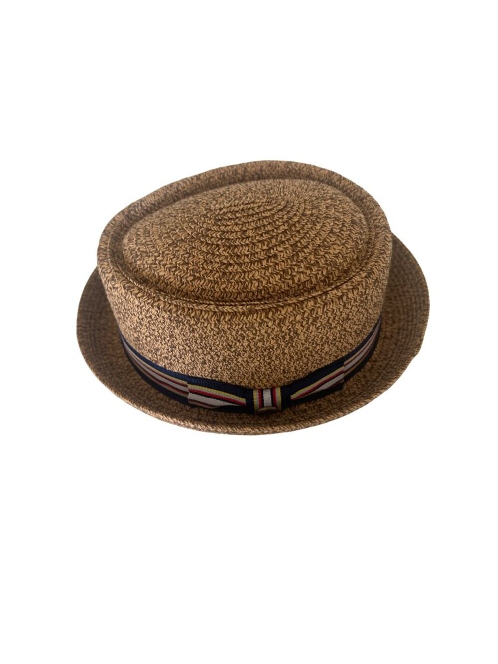 Epoch Brown Straw Fedora Hat With Striped Band
